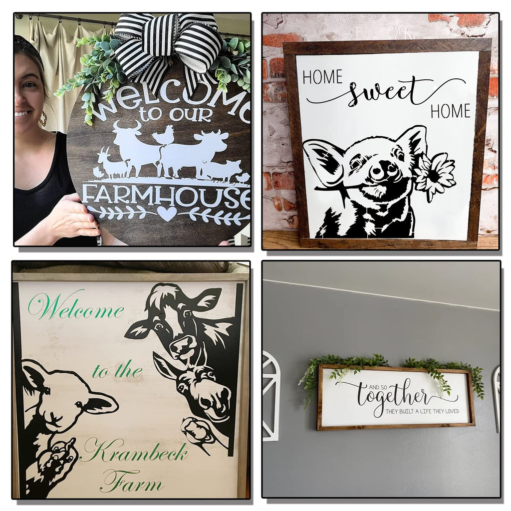 Farmhouse Stencils, Reusable Cow Pig Farm Stencils Wood Burning Country Farm Animal Paint Stencils for Painting on Wood DIY Craft Furniture Wall Sign Fabric Decors