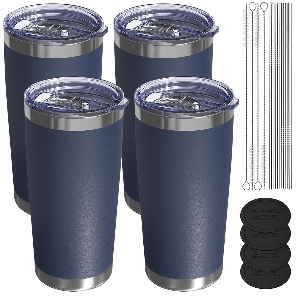 UIRZOTN Travel Coffee Tumbler 20oz, 4 Pack Leakproof Travel Coffee Mug with Lid and Straw, Stainless Steel Double Wall Vacuum Insulated Tumbler for Hot/Iced Drinks (Textured Matte, Navy Blue)