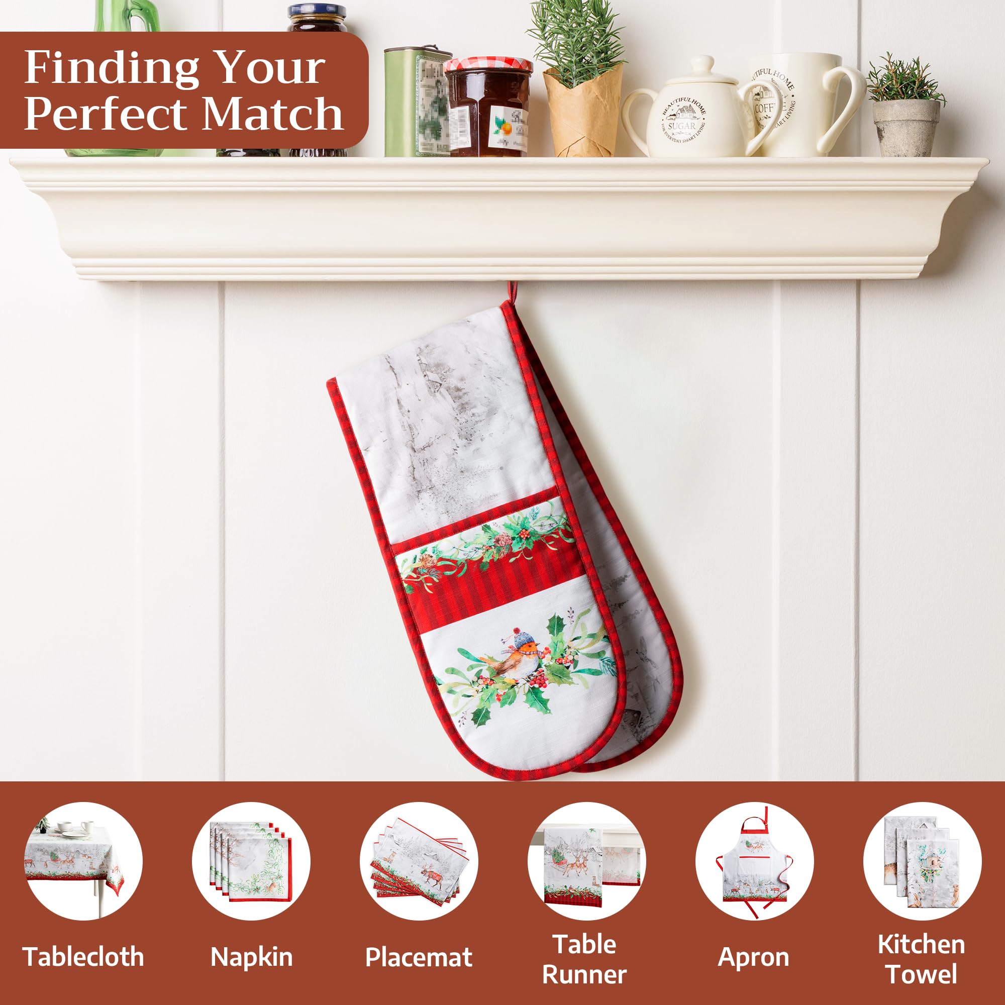 Maison d' Hermine Double Oven Mitts 100% Cotton Double Oven Glove (7"x35")