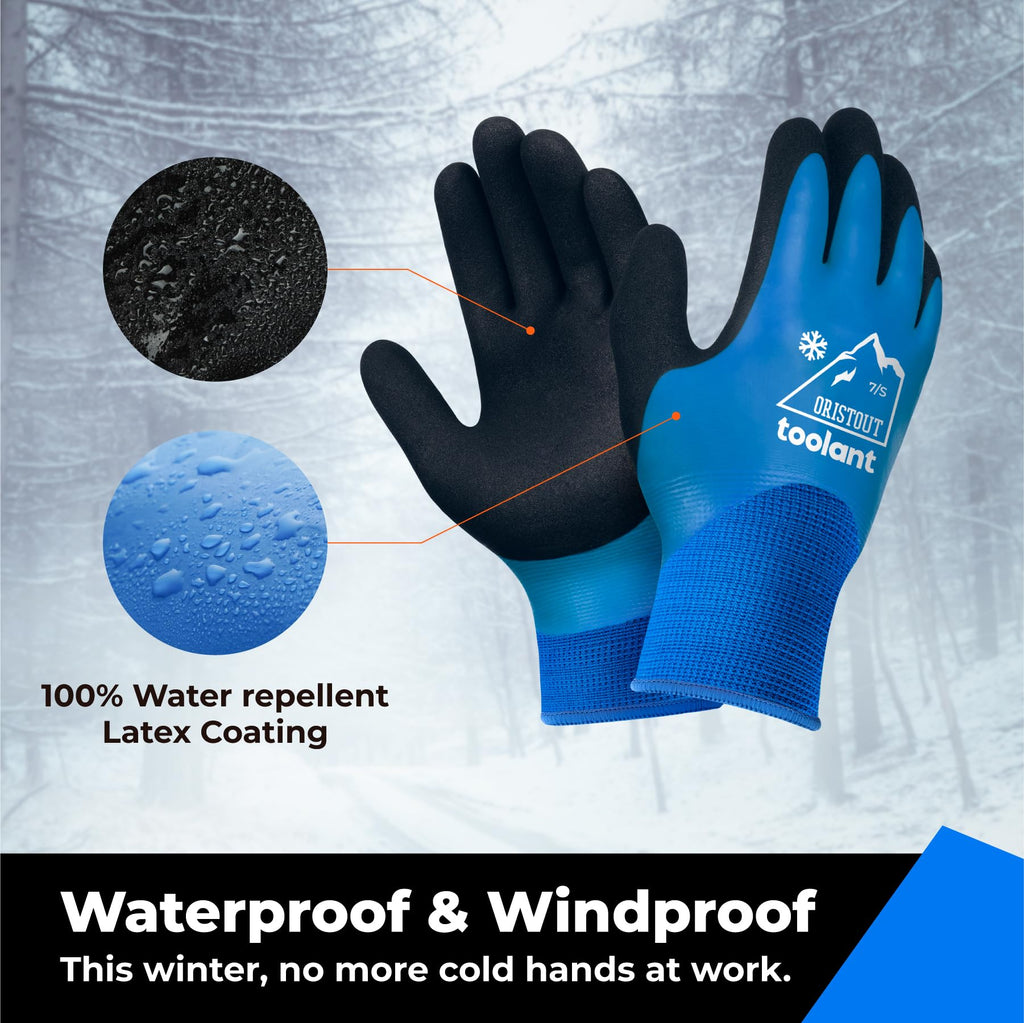 OriStout Waterproof Winter Work Gloves for Men and Women, 2 Pairs, Blue, XL