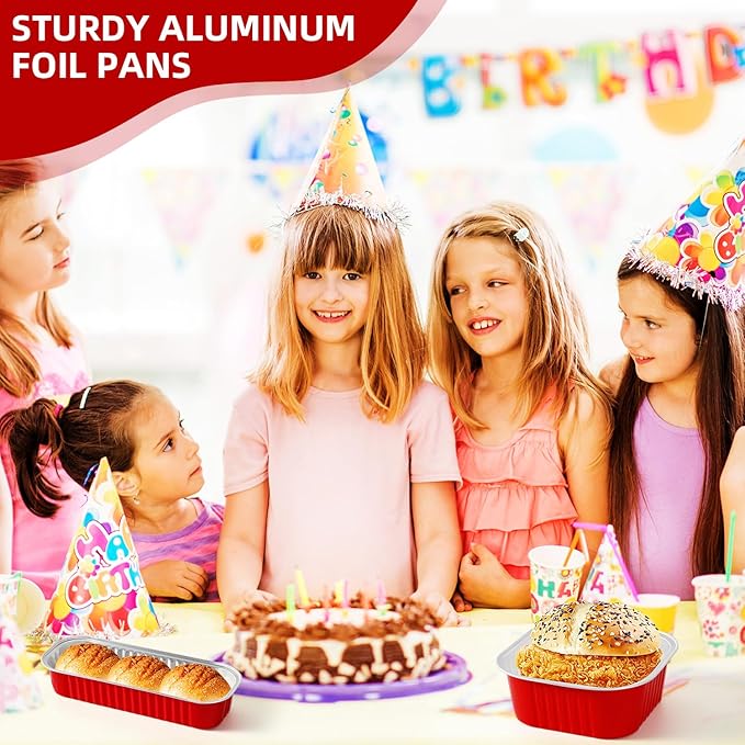 Mini Loaf Pans with Lids and Spoons Sealing Sticker,60 Pcs 6.8oz Cake Pans for Baking Disposable Aluminum Foil Red cake pan (60 PCS RED)