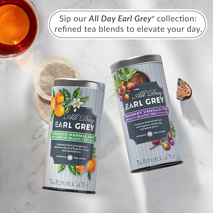 The Republic of Tea – All Day Earl Grey Whiskey Vanilla Fig Black Tea, Naturally Caffeinated, 36 Tea Bags