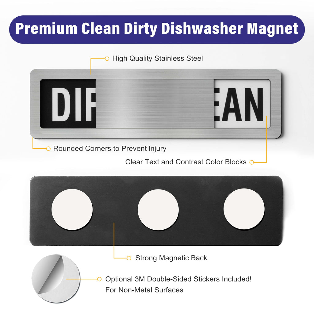 Dishwasher Clean Dirty Sign-Dishwasher Magnet Stainless Steel Clean Dirty Sign for Kitchen Organization Farmhouse Dishwasher Slide Indicator, Optional Adhesive Stickers