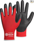 KAYGO Winter Work Gloves for Men and Women, 12 Pairs Thermal Insulated Safety Work Gloves PU Coated, Smooth Grip on Palm & Fingers,Ideal for Freezer Work,Red,XL