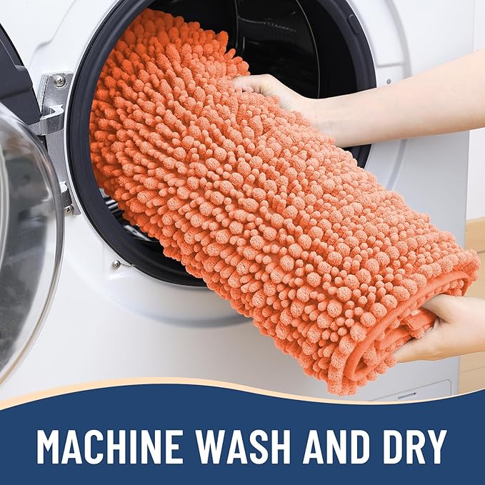 Arotive Luxury Chenille Bathroom Rug Mat, Extra Soft Thick Absorbent Shaggy Bath Rugs, Non-Slip Machine Wash Dry, Plush Bath Mats for Bathroom, Shower and Tub, 30x17, Coral