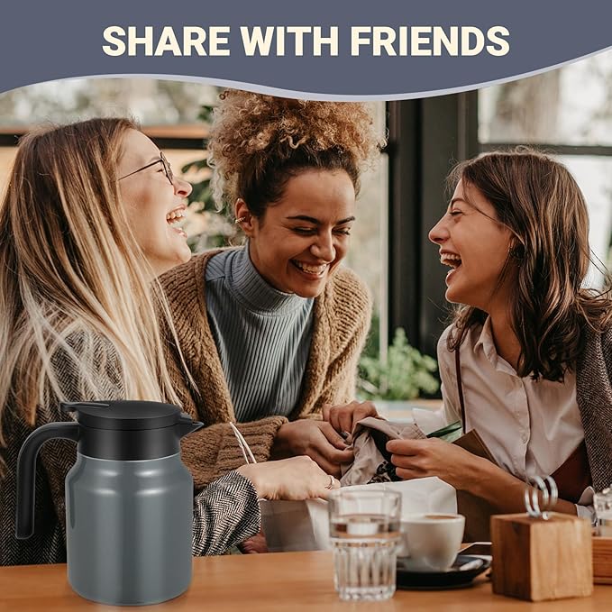 34Oz Thermal Coffee Carafe for Hot/Cold, Stainless Steel Thermos Carafes for Hot Liquids, Dustproof Insulated Hot Water Carafe for Party/Home,Charcoal