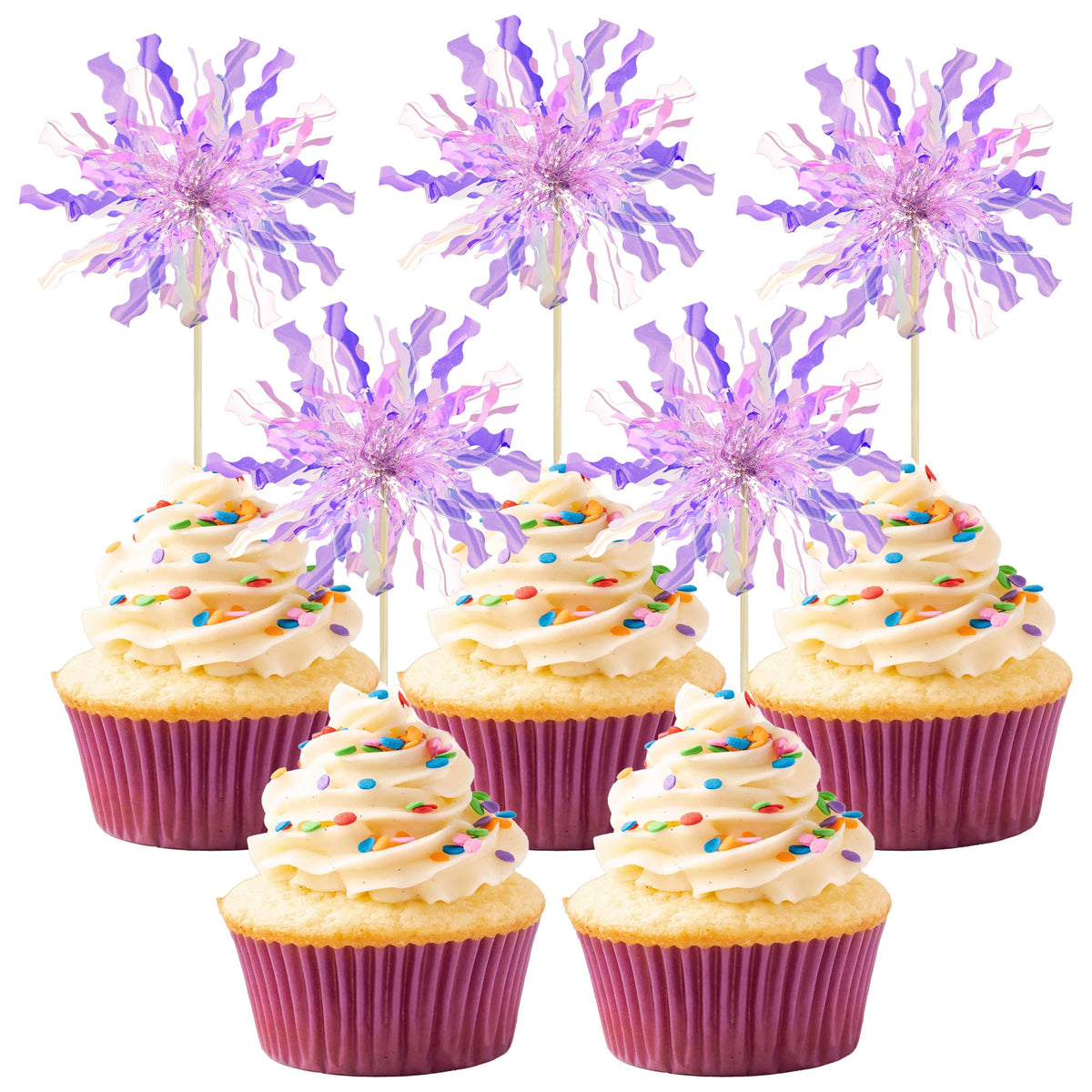 Gyufise 30Pcs Foil Firework Cupcake Toppers Sparkle Tinsel Cake Toppers Tinsel Drink Cake Decoration Cocktail Picks for Birthday Wedding Graduation Party Supplies Dark Blue
