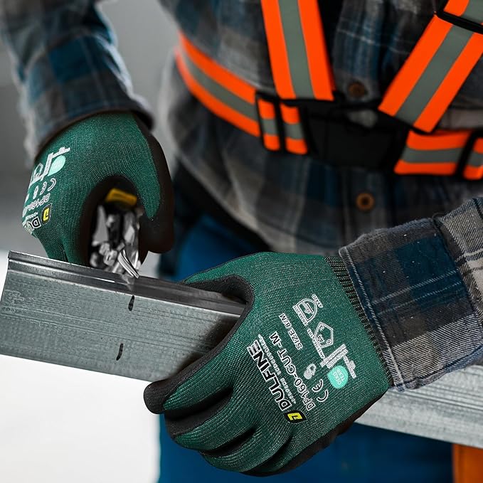 DULFINE ANSI A4 Cut Resistant Work Gloves for Men,6 Pairs Pack.Touchscreen Micro Nitrile Coated,Anti-Slip & Durable for Construction, Wood Cutting,Glass Factory Industrial Use(Large)