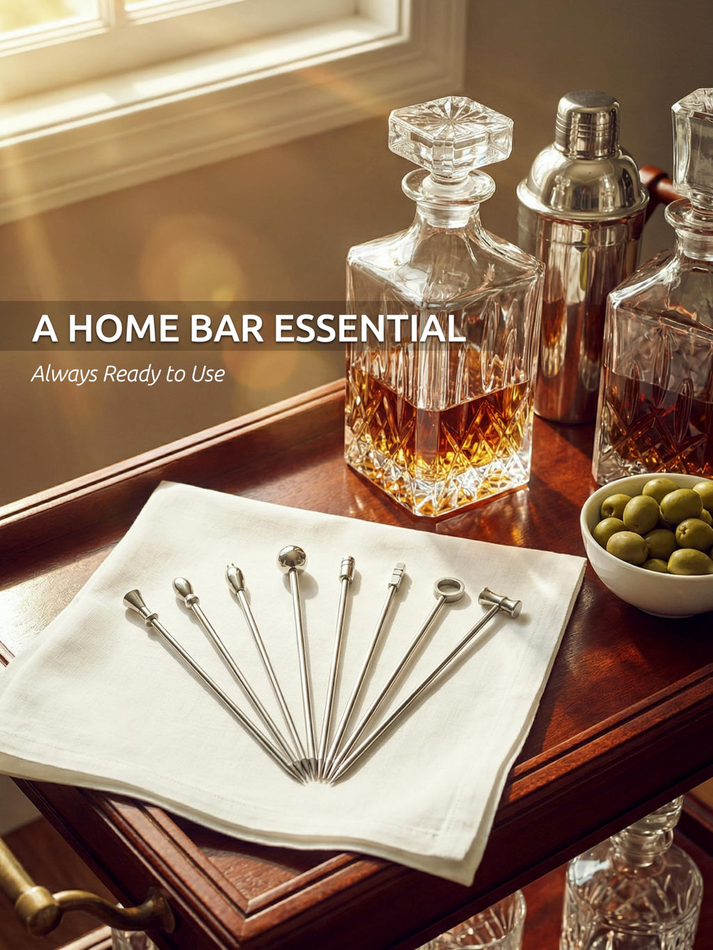 DEMIGO Cocktail Picks Set of 8, Stainless Steel Reusable Martini Picks