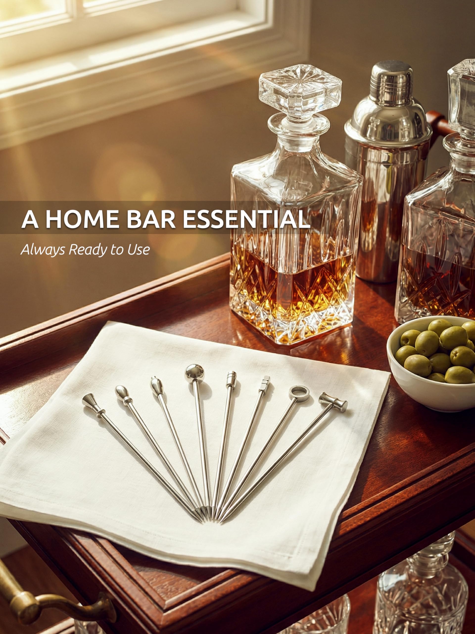 DEMIGO Cocktail Picks Set of 8, Stainless Steel Reusable Martini Picks