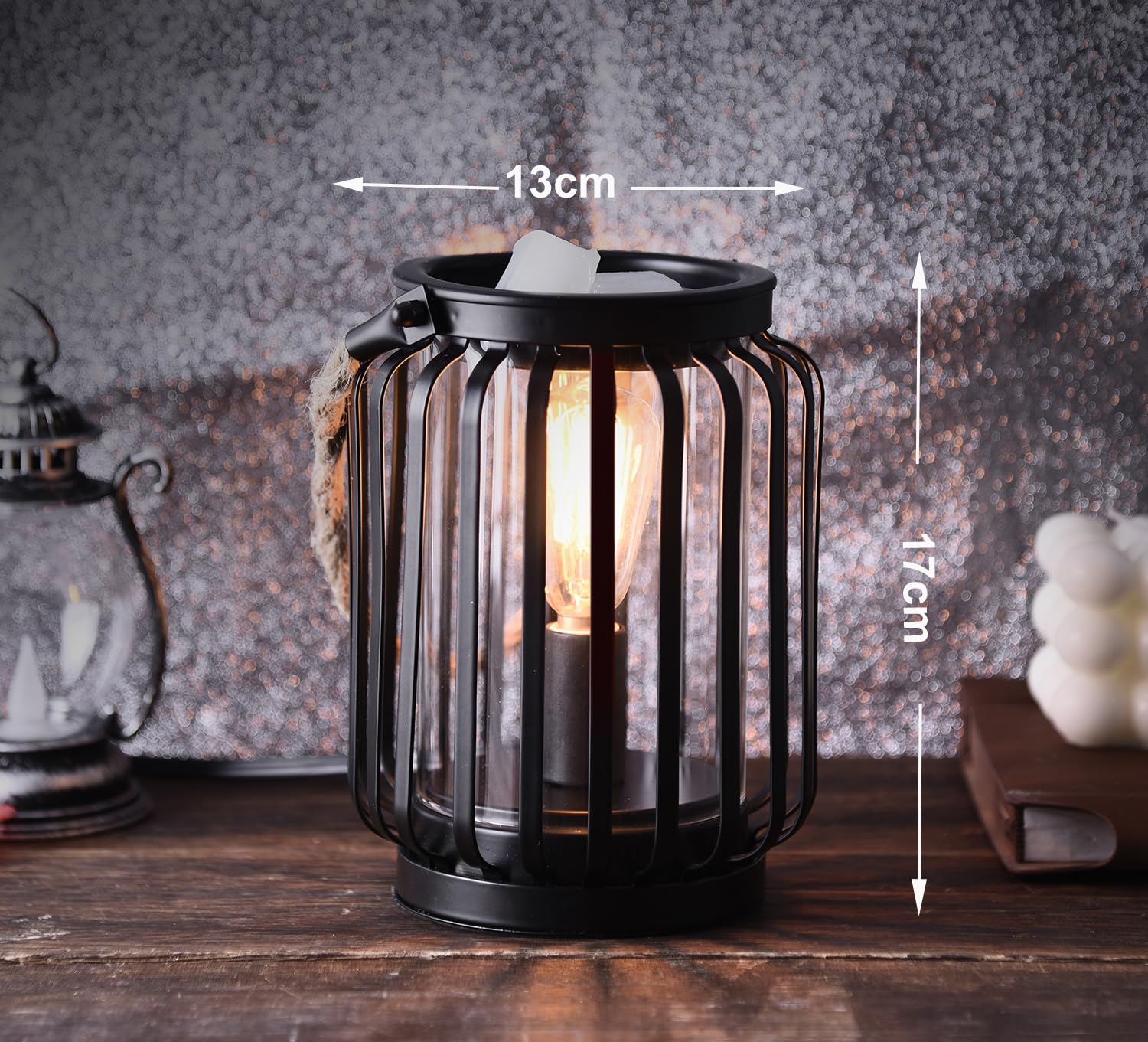 ORJG Electric Wax Warmer,Metal Wax Warmer,Rustic Candle Wax Burner for Aromatherapy Wax, Oil Burner,Fragrance,Home Decoration, Gifts (Lanterns), Black, HLBULB-002
