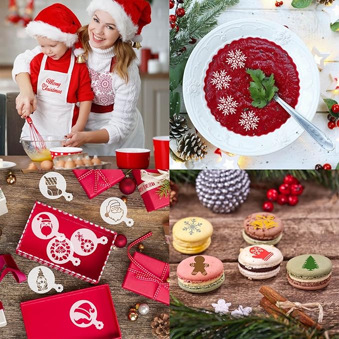 JULBEAR 36 Pieces Reusable Christmas Cookie Cake Stencils Templates Mold Tools Cookies Baking Painting Dessert Coffee Xmas Decoration