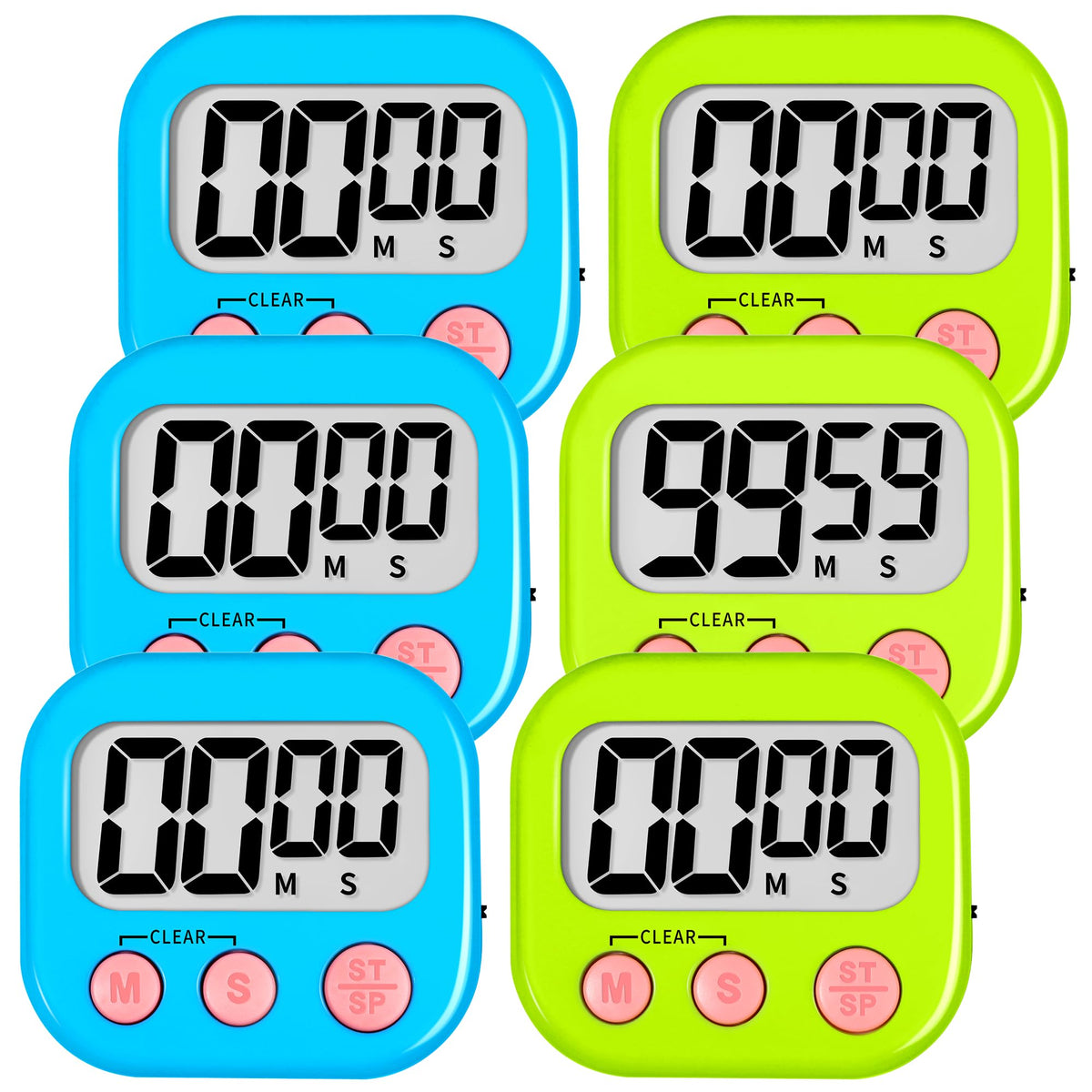 ZILLEEN Digital Kitchen Timers for Cooking Kids Black White 6 Pack