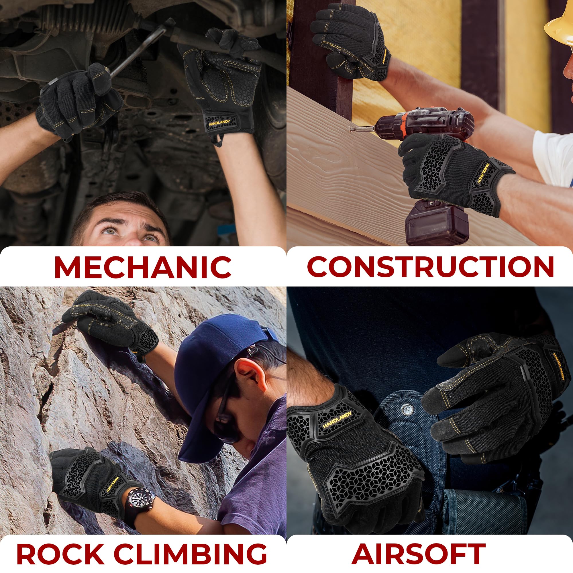 HANDLANDY Work Gloves for Men & Women, Utility Mechanic Working Gloves Touch Screen with Grip, Impact Tactical Gloves for Outdoor Activity (X-Large, 1 Pair)