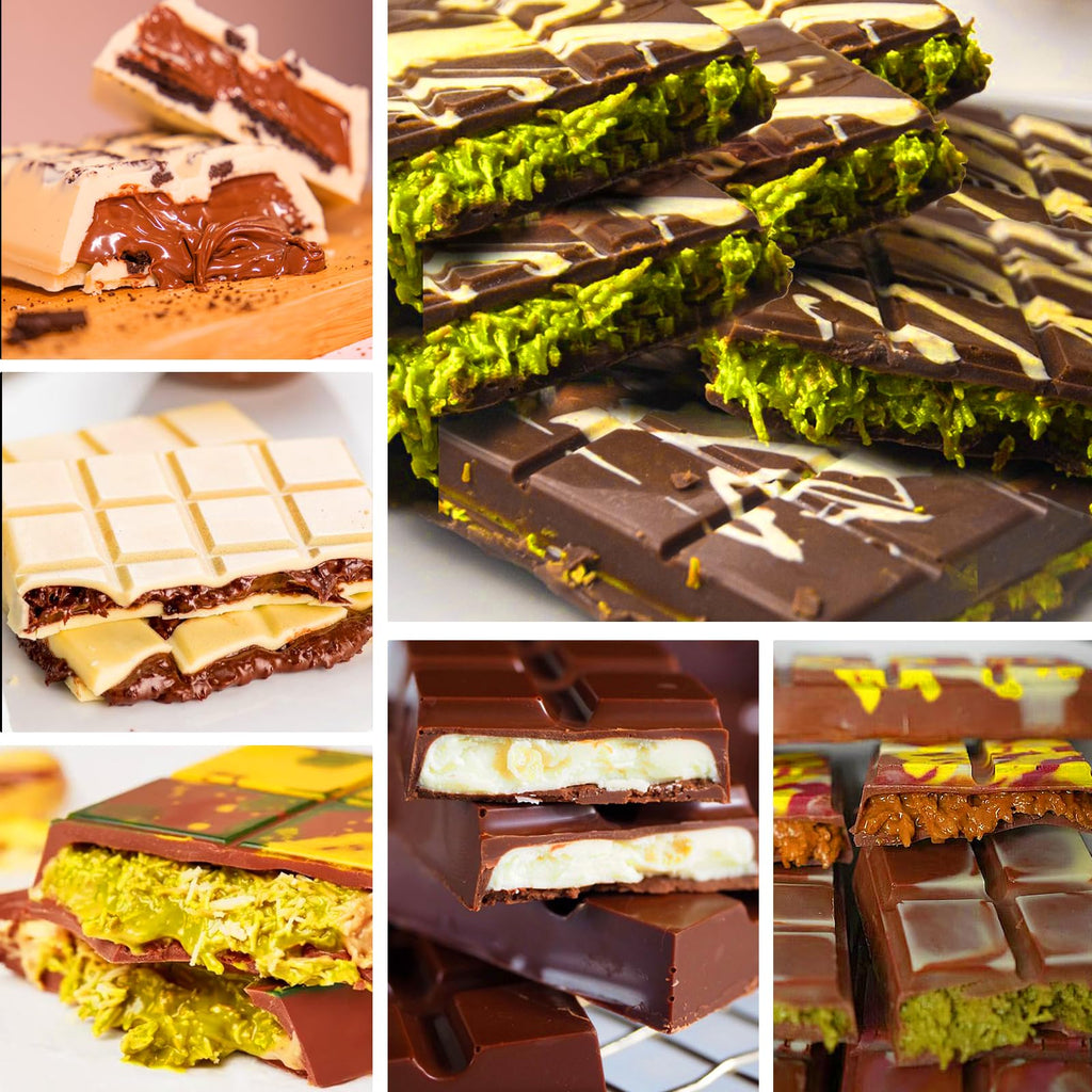 Mity rain Chocolate Bar Mold Deep, Silicone Thick Chocolate Bar Mold for Stuffed Bar, Square Knafeh Pistachio Chocolate Bar Break Apart Candy Bar Molds with 100pcs Storage Bags