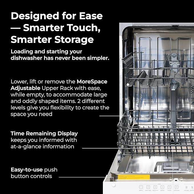 Kenmore 24" Built-in Stainless Steel Tub Dishwasher EasyFlex 3rd, SmartWash, UltraWash Plus, TurboDry, and MoreSpace Adjustable Rack, Energy Star Certified, White