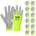 DULFINE Safety Work Gloves for Men & Women 12 Pairs, PU Coated Yellow L