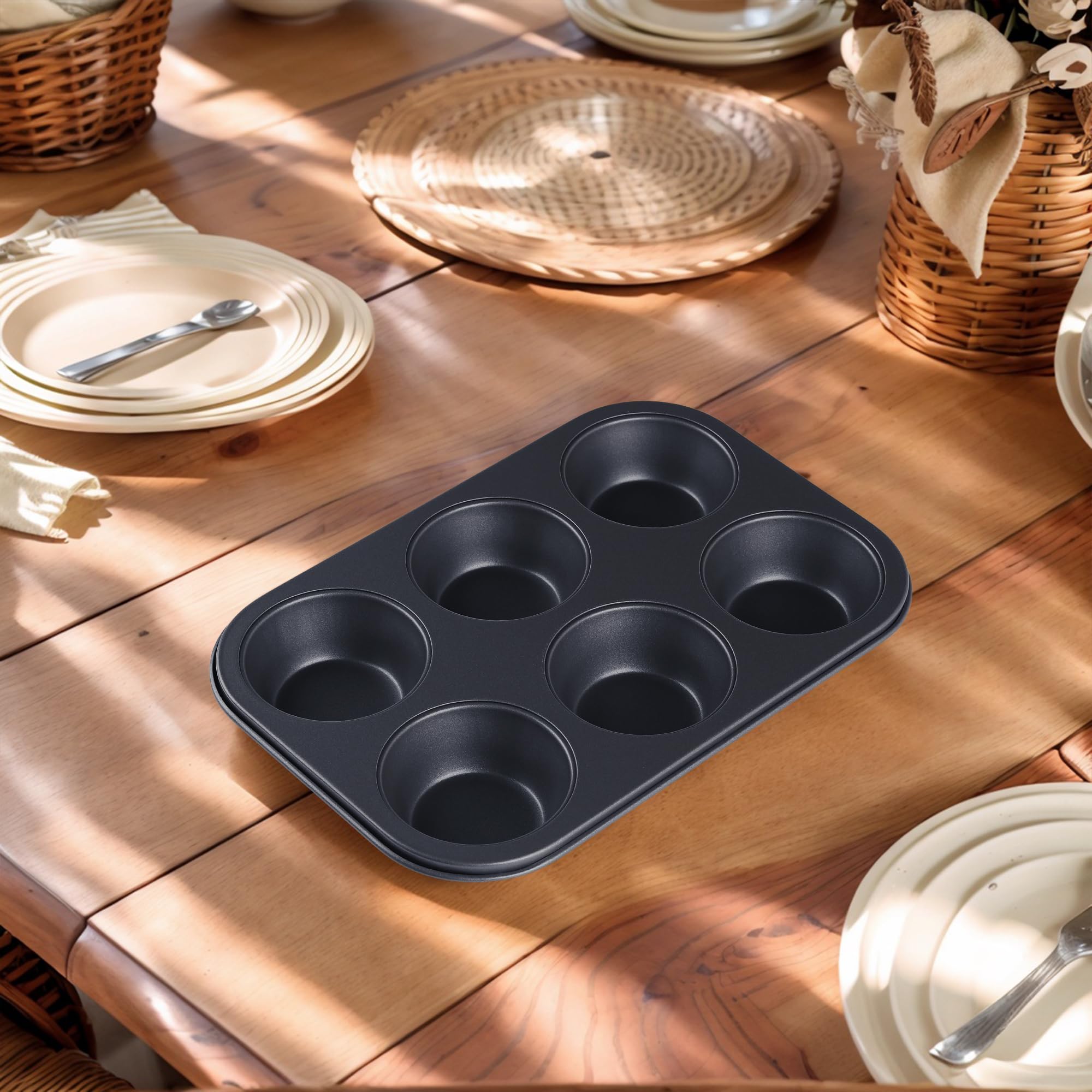 DRMHM Muffin-Pan for Baking, Nonstick Cake Pan 12 Cups, 3 Pack Cup Premium Cheesecake Pans, Cupcake Baking Pan for Oven 10.4 * 7.1 * 1.2in Black