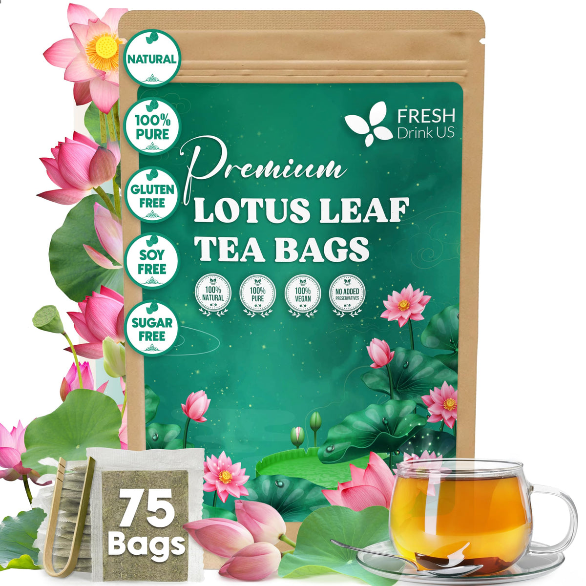 FreshDrinkUS, Premium Fennel Seed Tea, 75 Count, Pure, Caffeine Free