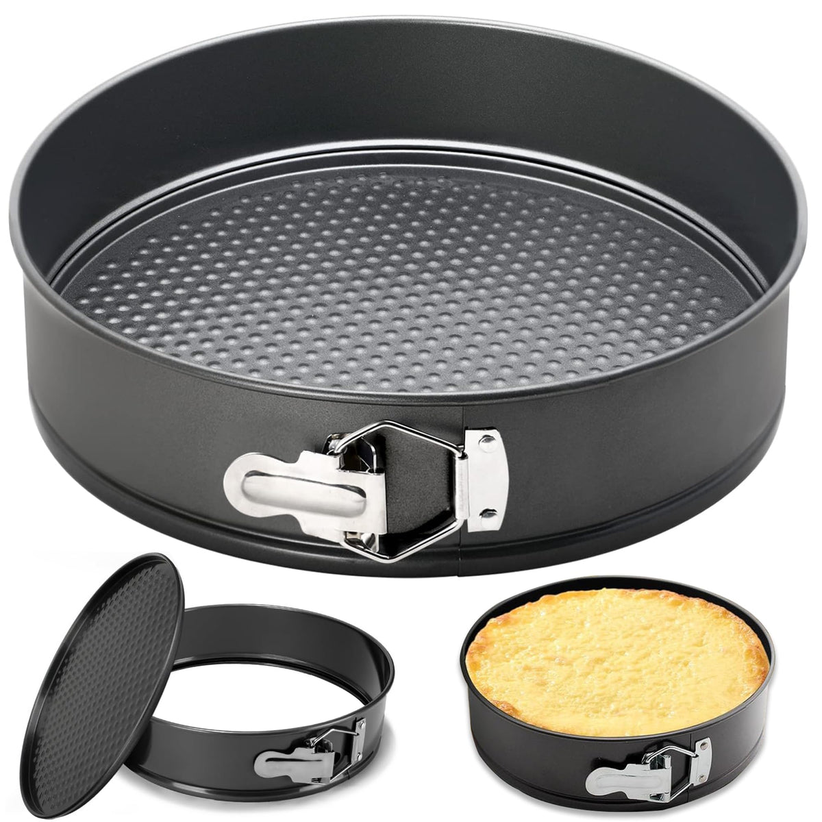Yetthpowr Springform Cake Pan Set of 3 (9.5, 10, 11 Inch) Square Baking Pans Nonstick Cheesecake Pans with Removable Bottom Bakeware for Cake, Cheesecakes, Pizza, and Quiches