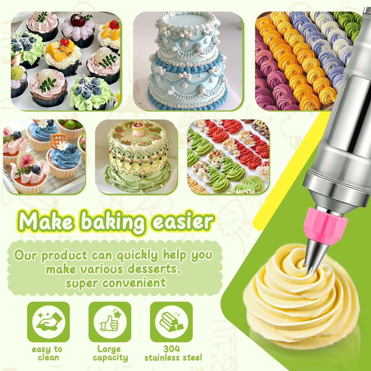 Hendiy Dessert Decorating Syringe Set, Stainless Steel Frosting Kit