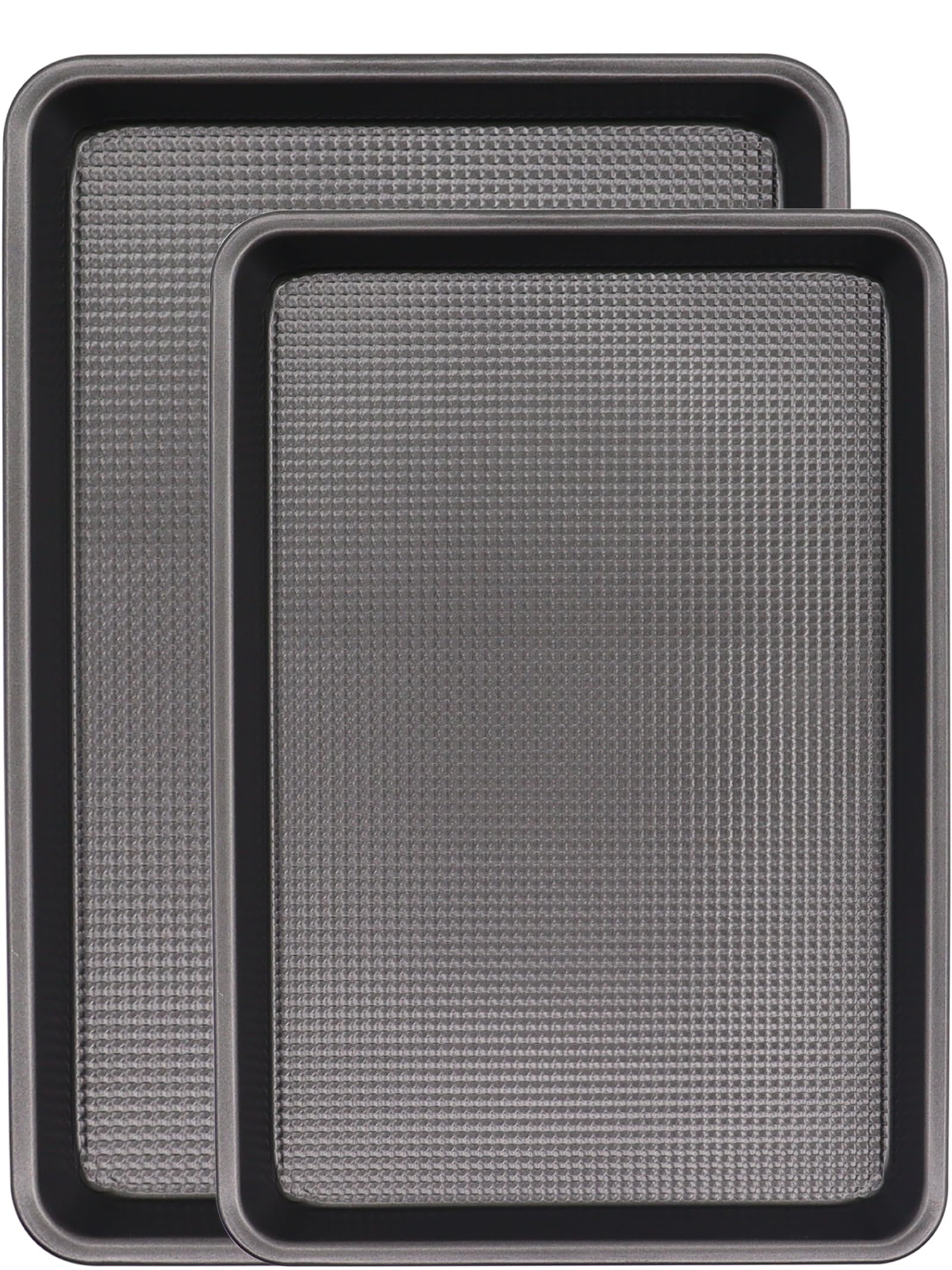 JOHO BAKING Cookie Sheets for Baking Nonstick, 2 Pack Heavy Duty 0.8mm Dark Gray Sheet Pan Set Quarter(9x13in) & Jelly Roll(10x15in), Diamond Textured Commercial Grade, Small Oven Safe