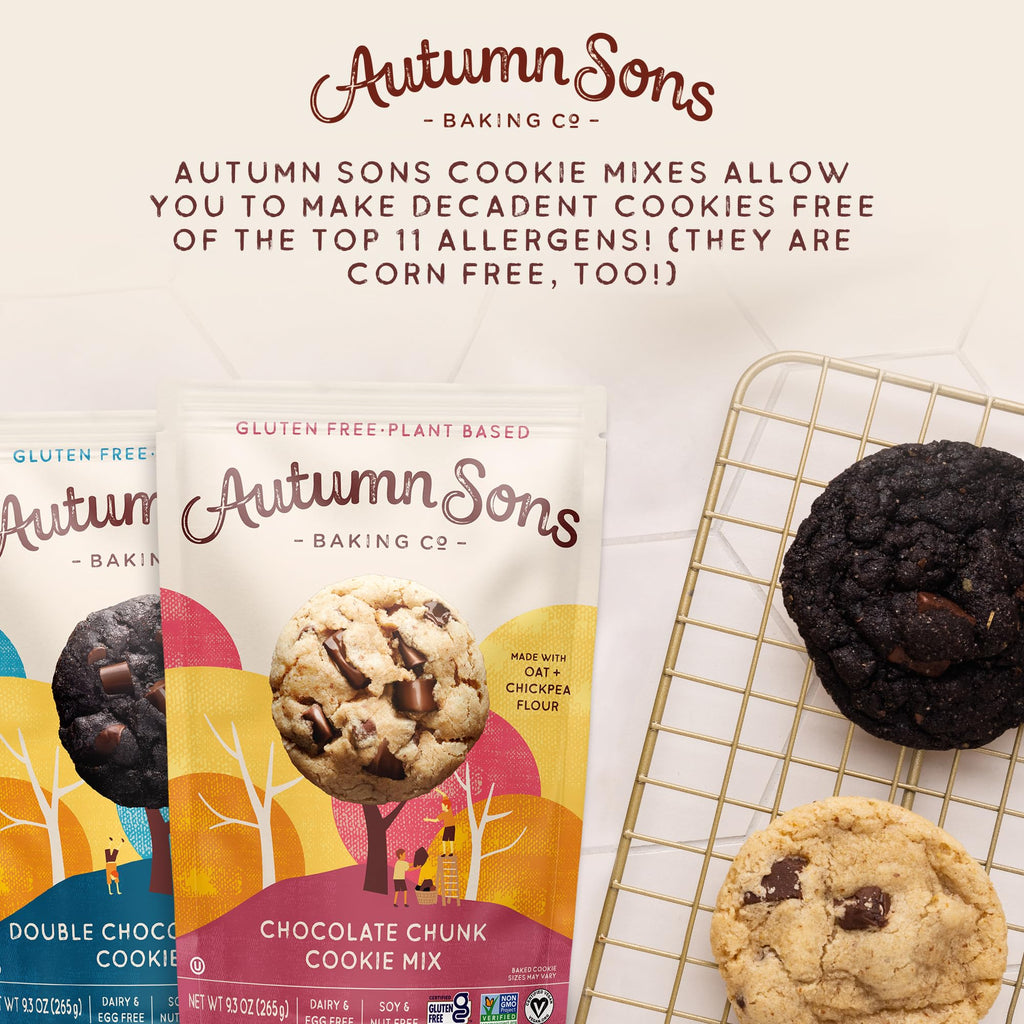 Autumn Sons Baking Co. Gluten Free Chocolate Chunk & Double Chocolate Chunk Cookie Mix Combo Pack. Vegan Plant Based Baking Mix. Top 9 Allergen Free. 9.3 oz (Pack of 2)