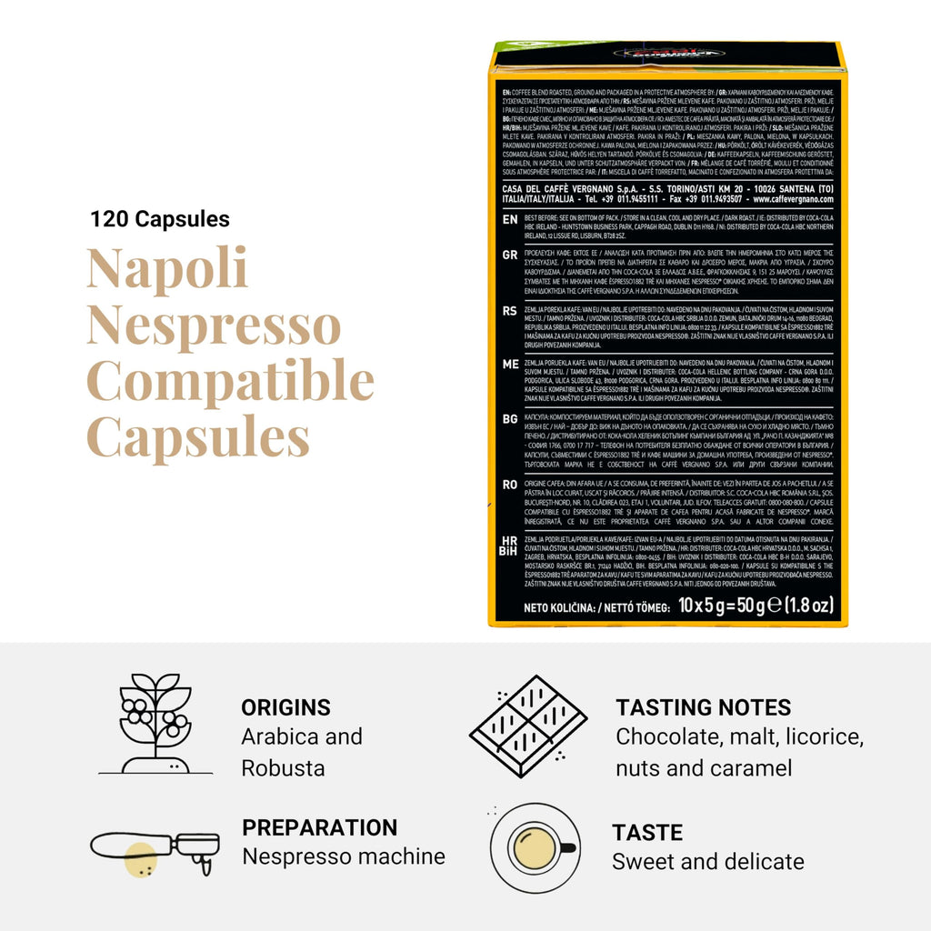 Caffe Vergnano Napoli Espresso Pods, Nespresso Original Compatible, 120 Ct
