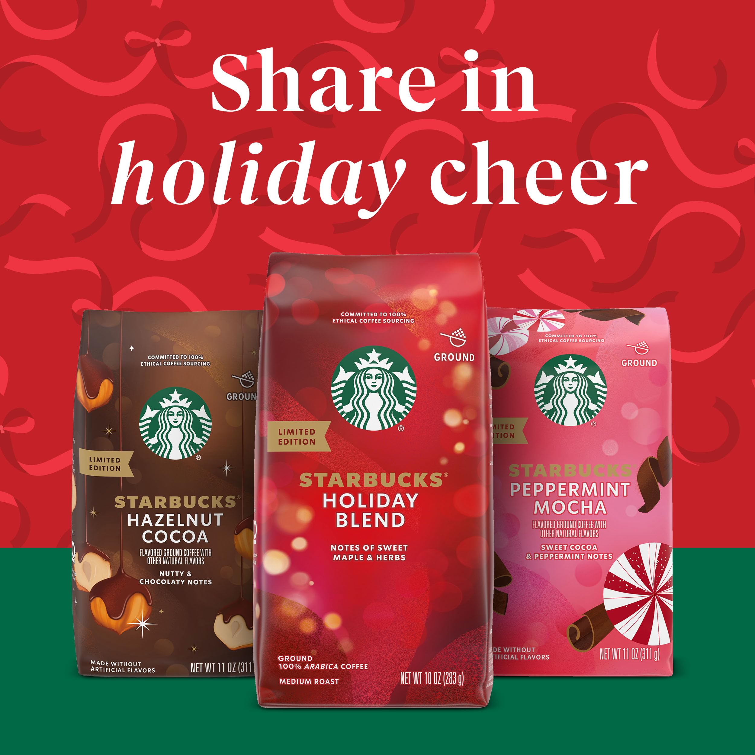 Starbucks Ground Coffee, Peppermint Mocha Flavored Coffee, 100% Arabica, Holiday 1 Bag (17 oz)