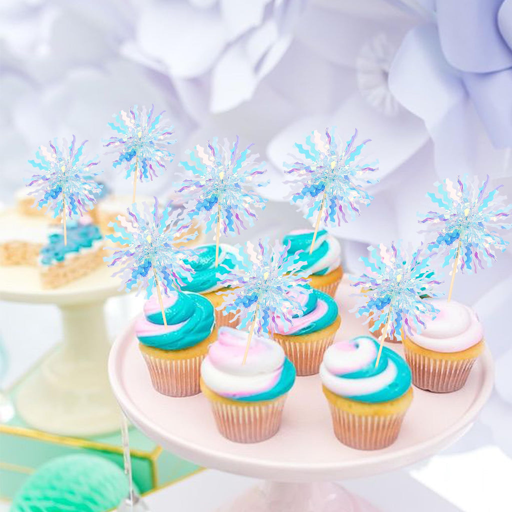 40 PCS Foil Firework Cupcake Toppers Sparkle Tinsel Cupcake Picks Fireworks Birthday Party Decorations Cocktail Fruit Toothpick for Birthday Wedding Graduation Party Decorations Supplies Black Purple