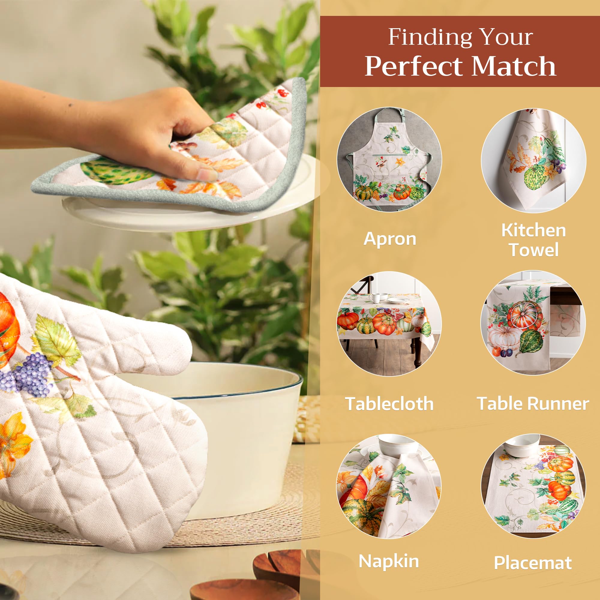 Maison d' Hermine 100% Cotton Oven Mitt & Pot Holder Set (7.5"x13" & 8"x8")