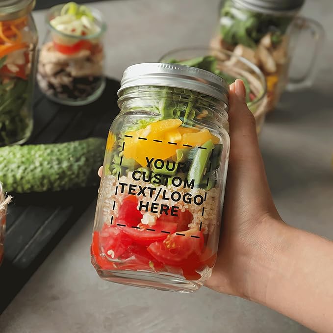 DISCOUNT PROMOS 50 Decorating Mason Jars Set, 12 oz. - Customizable Text, Logo - Canning, Aluminum Lid - Clear
