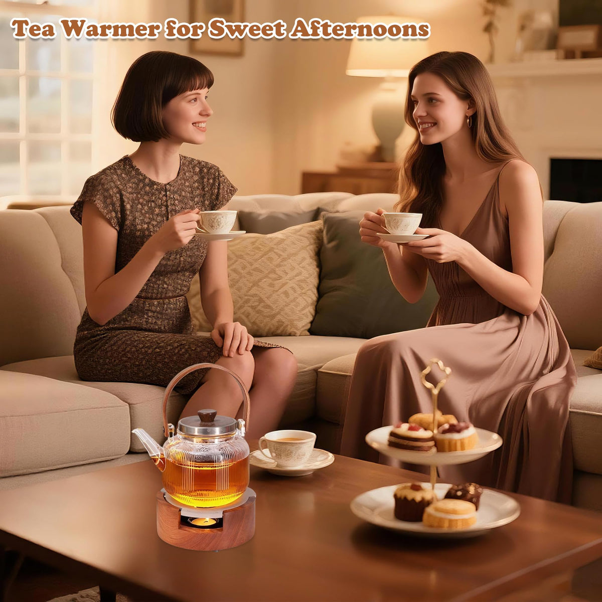 Teapot and Food Warmer, Portable Food Warmer for Camping and Traveling, Upgrade to 3 Candles to Increase The Heat, Ideal for Winter Tea Gathering