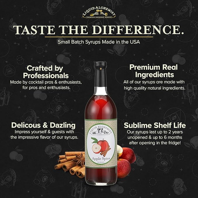 Liquid Alchemist Apple Spice Syrup for Cocktails - Real Ingredients Make our Apple Syrup for Drinks Perfect for a Fall Themed Old Fashioned Mix (25 oz)