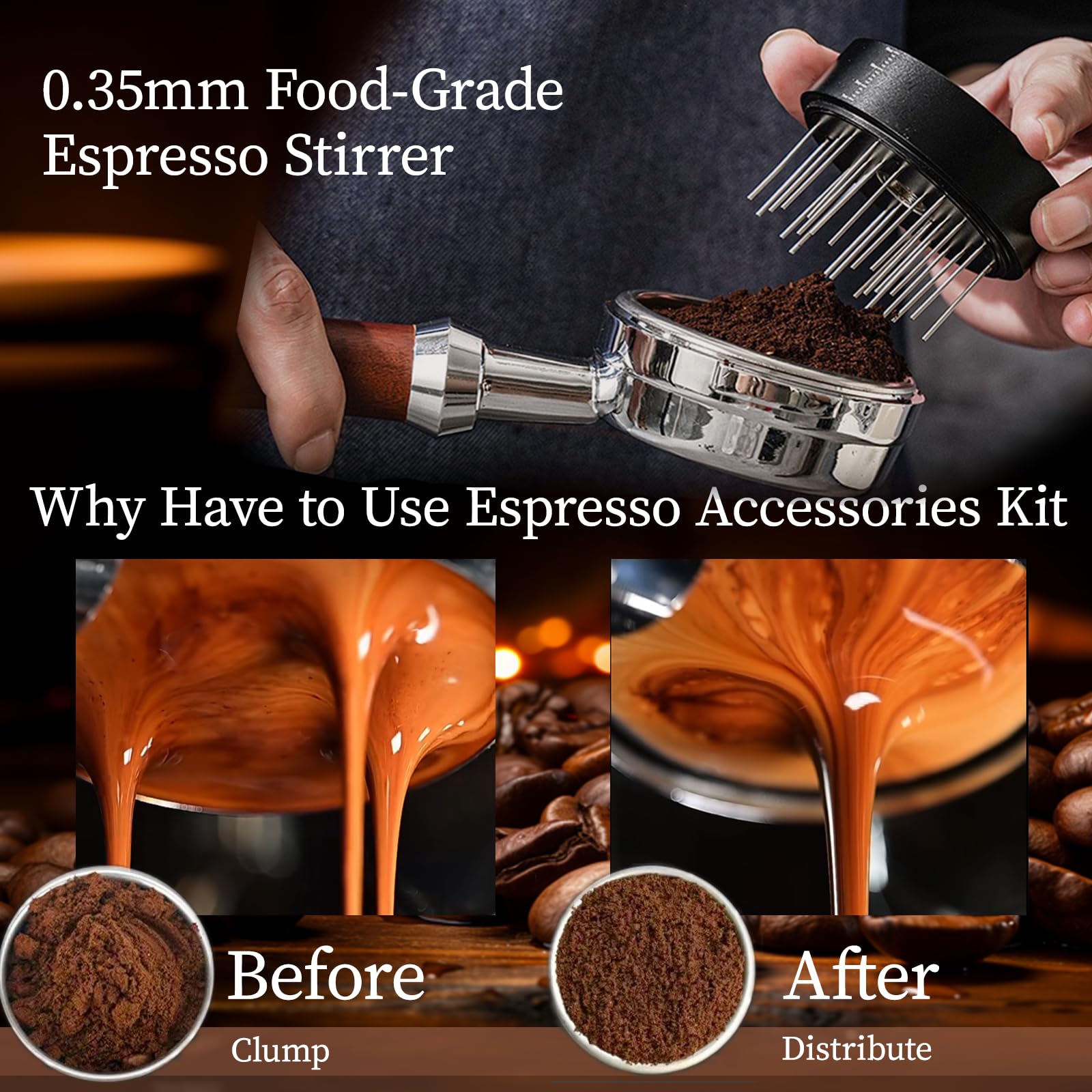 DiatZeno 53MM Espresso Tools - Professional WDT Tool, Coffee Distributor & Tamper with 3-in-1 Design, 304 Stainless Steel Barista Essentials for Home Coffee Brewing, Beginner-Friendly Accessories