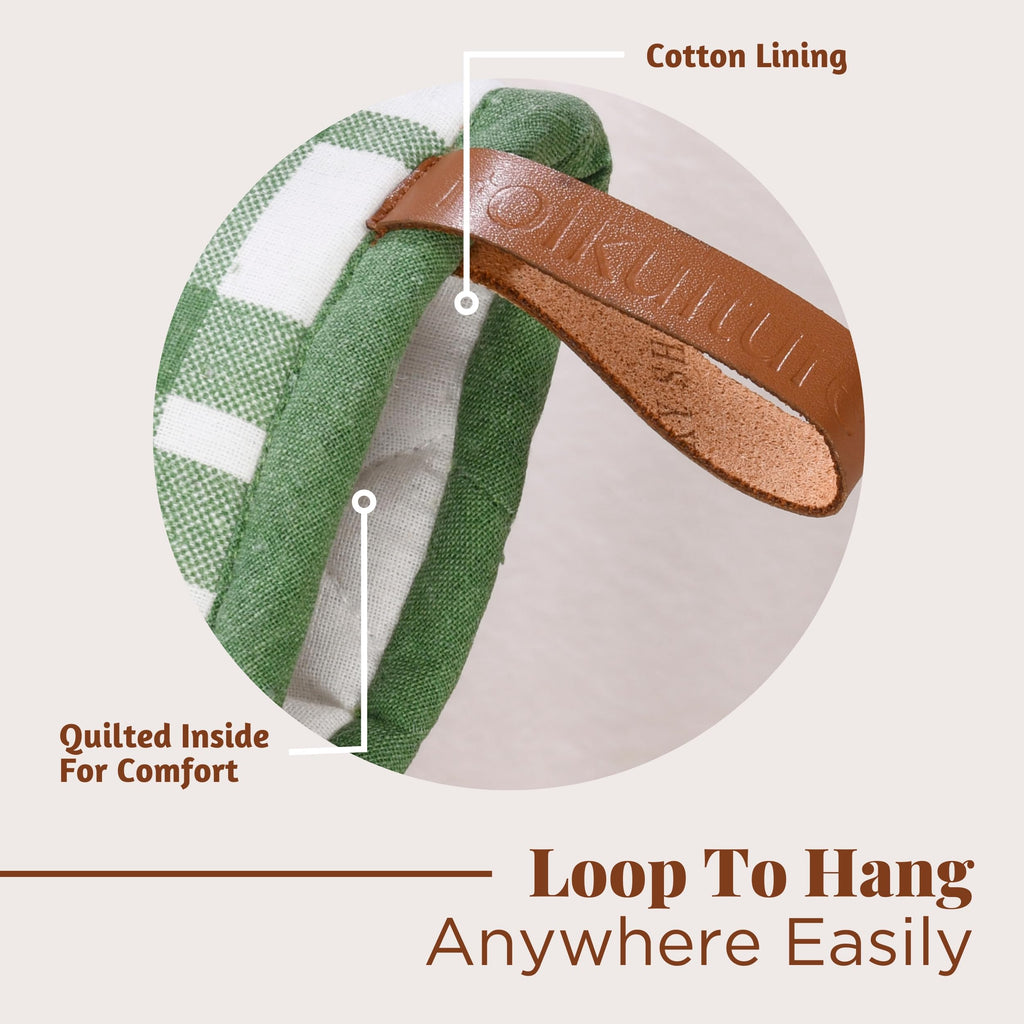 Folkulture Oven Mitts, Green Checkered, Set of 2,Heat Resistant -(5.75"x9")