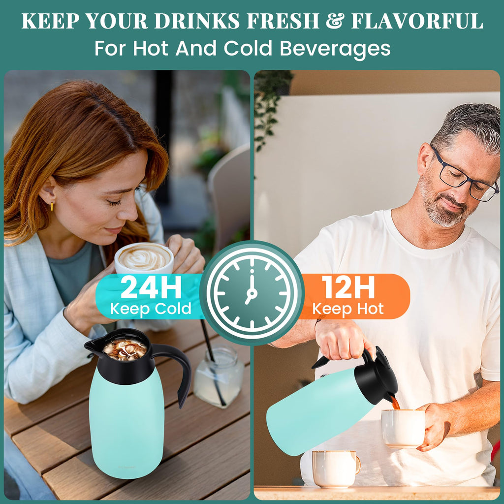 WYHVAND Thermal Coffee Carafe, 68 oz, Leakproof Push-Button Lid, Blue