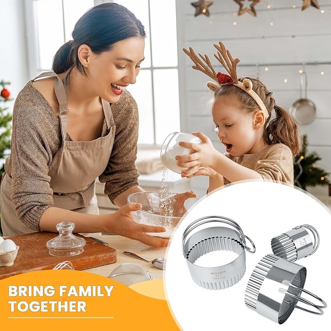 HULISEN Biscuit Cutter Set (3 Pieces/Set), Round Cookies Cutter with Handle, Professional Baking Dough Tools (Wave)
