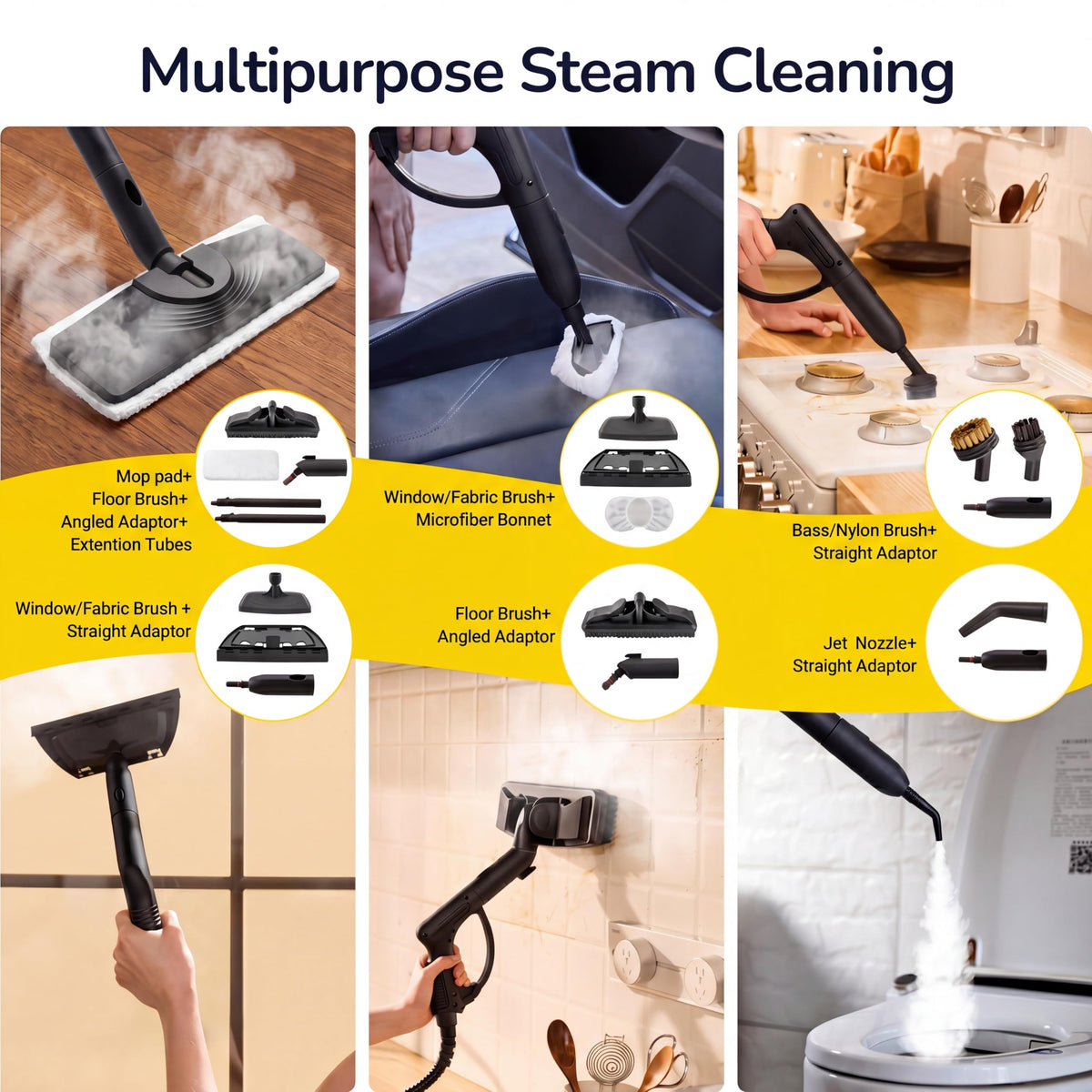 STEAMBOT 34-in-1 Steam Cleaner mop for Home & Car, 2L Water Tank, 4.3ft Hose, Deep Steam Cleaning for Floors, Tiles, Grout, Windows, Kitchen, Living Room – Multi-Surface Steamer