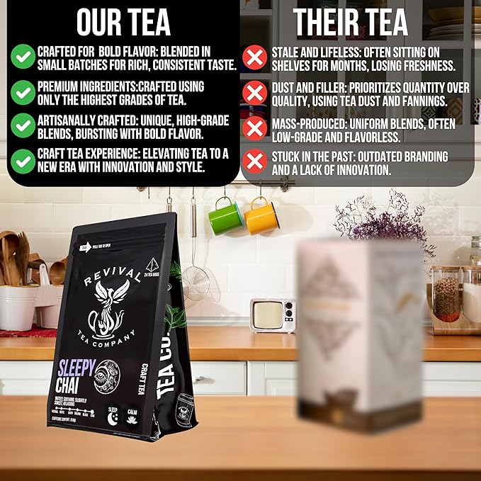 Revival Tea Company Sleepy Chai Tea - Rooibos Chai Tea Red Tea Blend with Valerian Root and Fresh Spiced Chai Flavor - Caffeine Free - Loose Leaf 8 Ounces