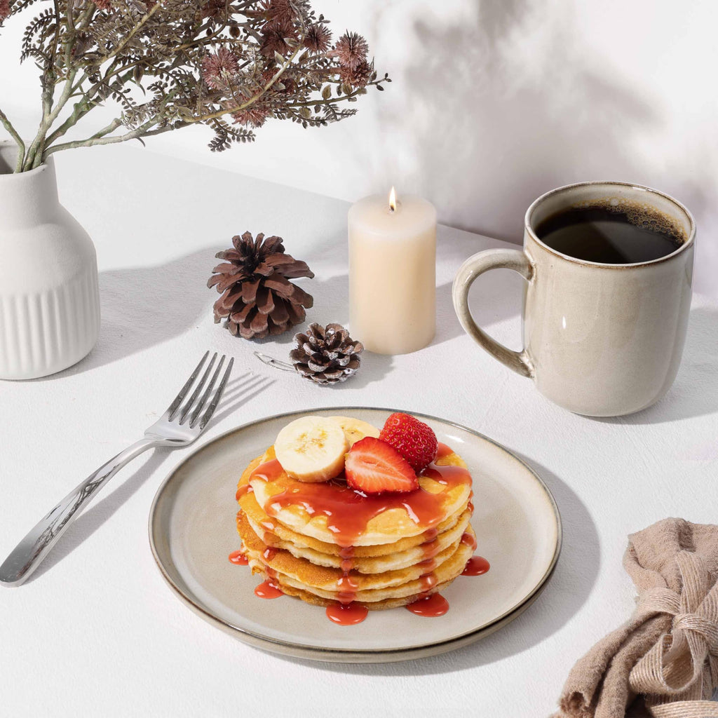 Herogo Ceramic 7.9 Inch Dinner Dessert Plates Set of 6, Small Stoneware Dinnerware Plate Set, Double Reactive Glaze Large Dinnerware Plates for Kitchen, Microwave, Oven & Dishwasher Safe, Cream Khaki