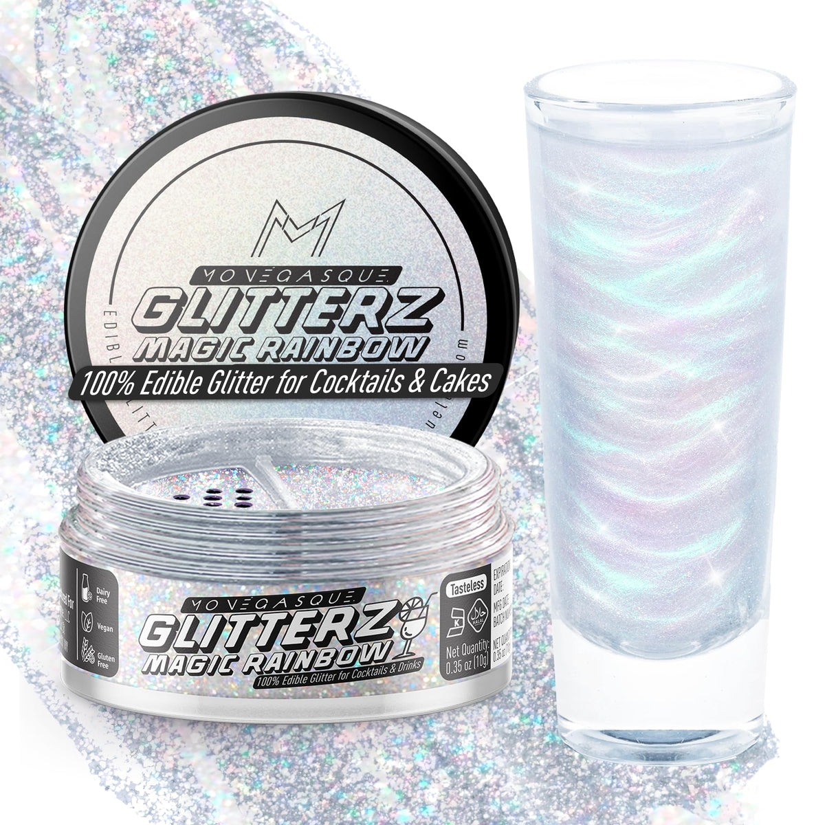 MONÉGASQUE Lavender Edible Glitter for Drinks & Cakes, Drink Glitter, 10g