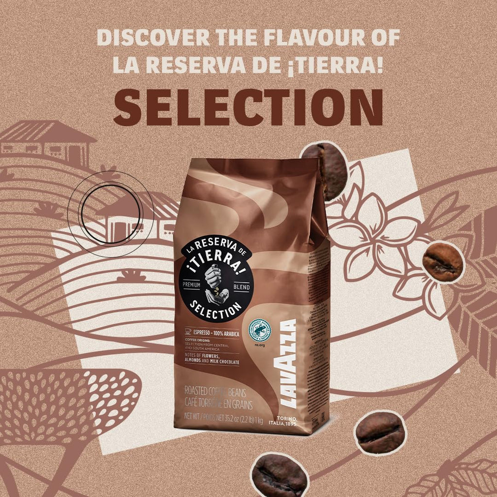 Lavazza Tierra! Selection Whole Bean Coffee Blend, Medium Roast, 2.2LB Bag, 100% Arabica, Rainforest Alliance Certified, sustainably grow