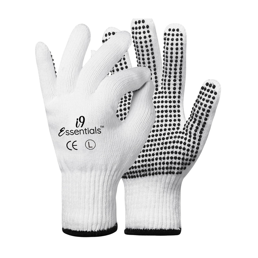 Cotton Work Gloves with PVC Dot Grip, 12 Pairs, String Knit, Large