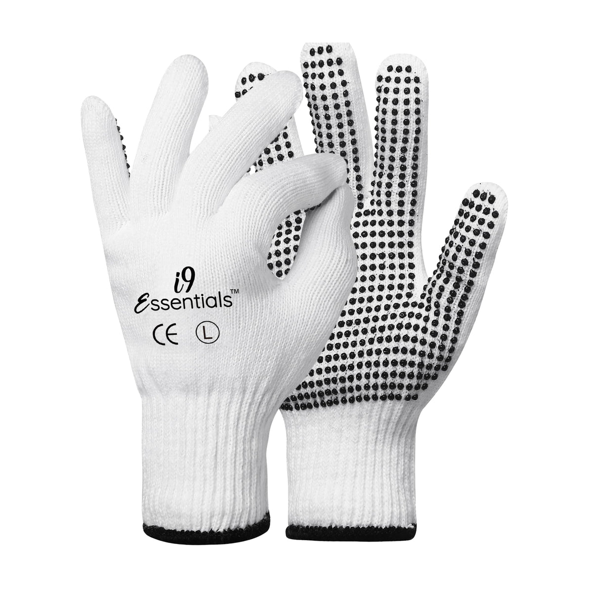 Cotton Work Gloves with PVC Dot Grip, 12 Pairs, String Knit, Large