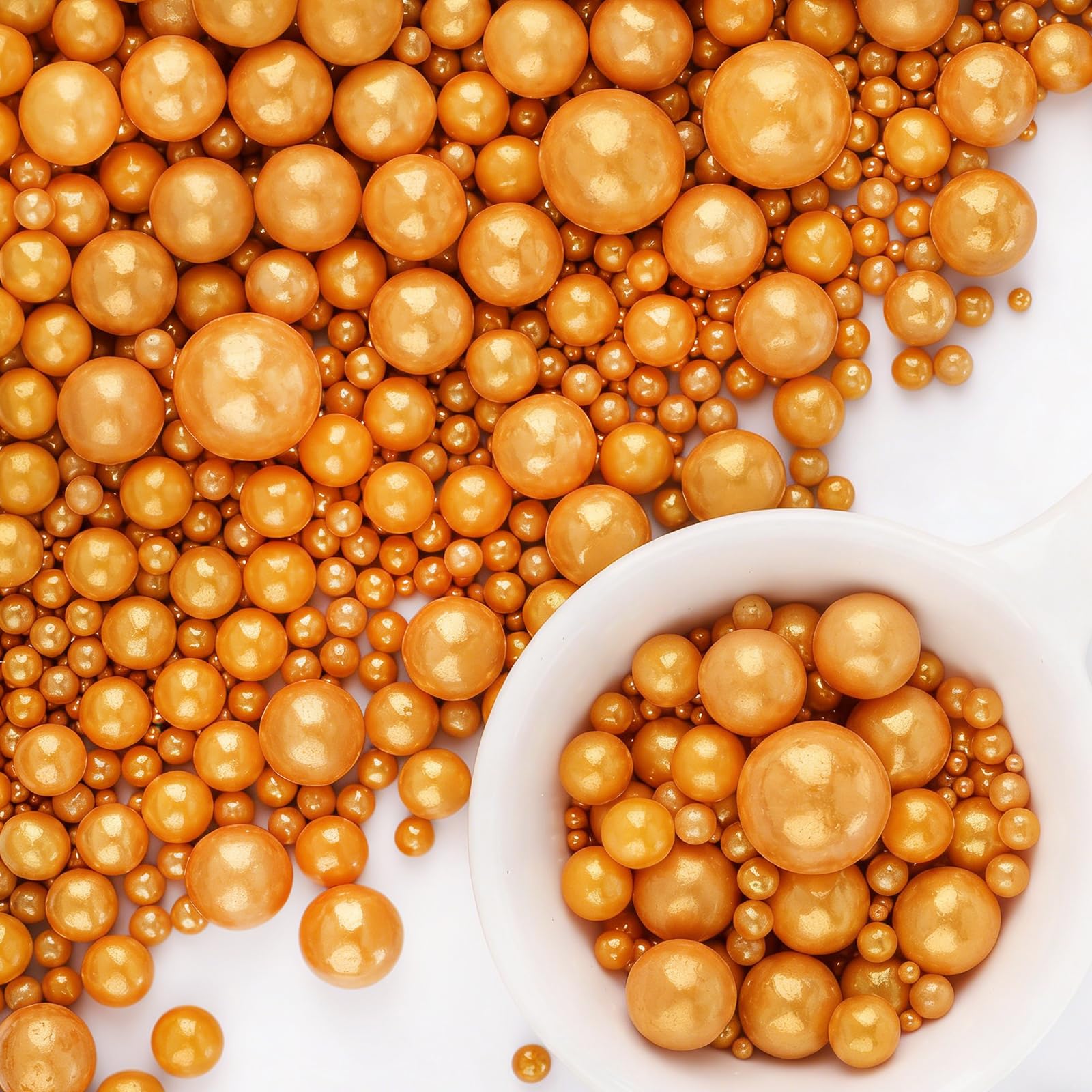 Matte Gold Pearl Sprinkles for Cake Decorating, 6 Sizes Edible Pearls Sugar