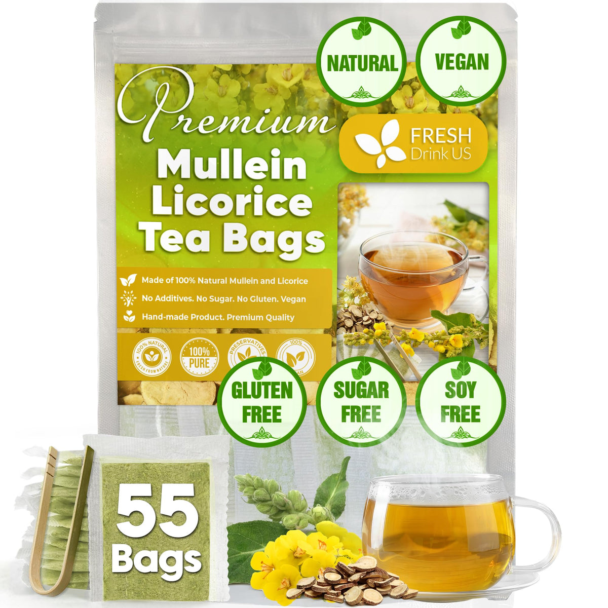 FreshDrinkUS, Premium Butterfly Pea Flowers Tea, 55 Count, Caffeine Free