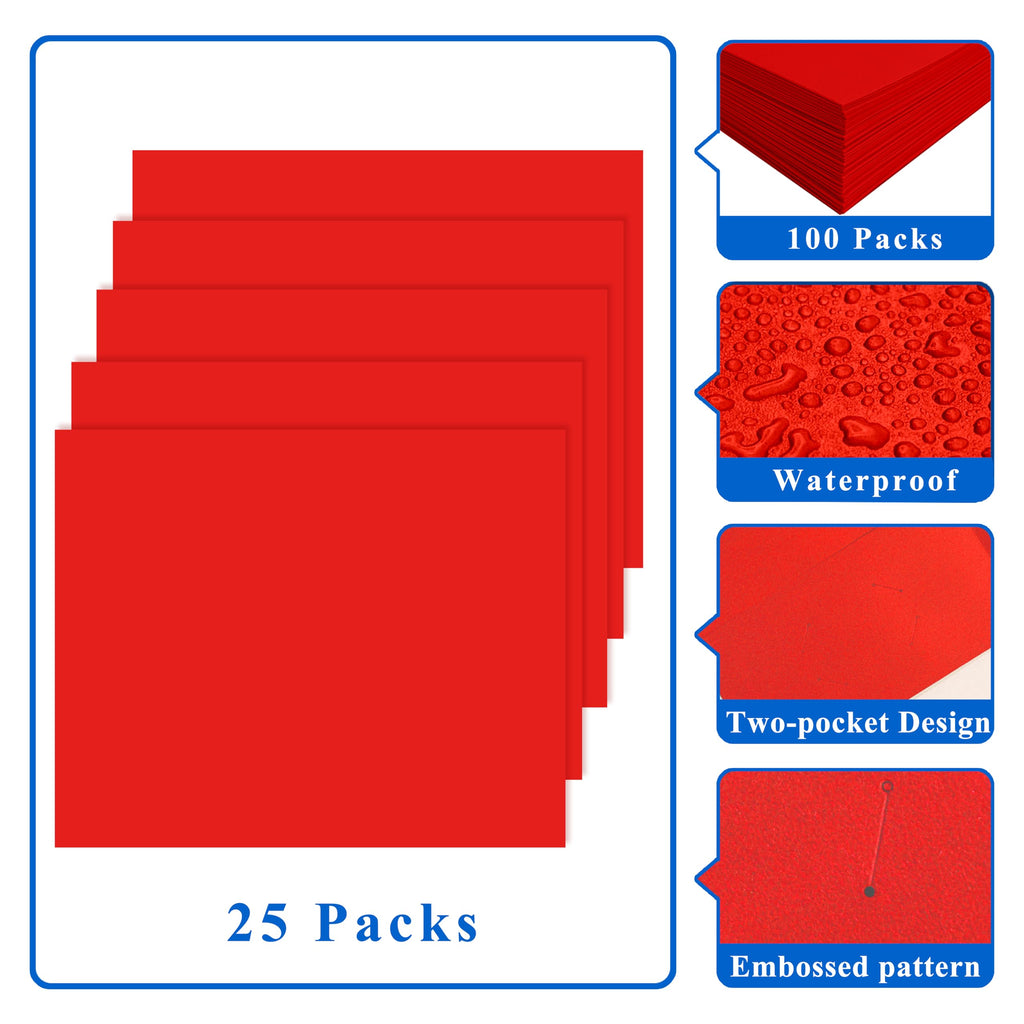 Zzrywuty File folders with Pockets,Red Two folders for documents,25 Pack Paper Folders with Card Slot,Letter Size,School Students,Business,Home and Office Workers