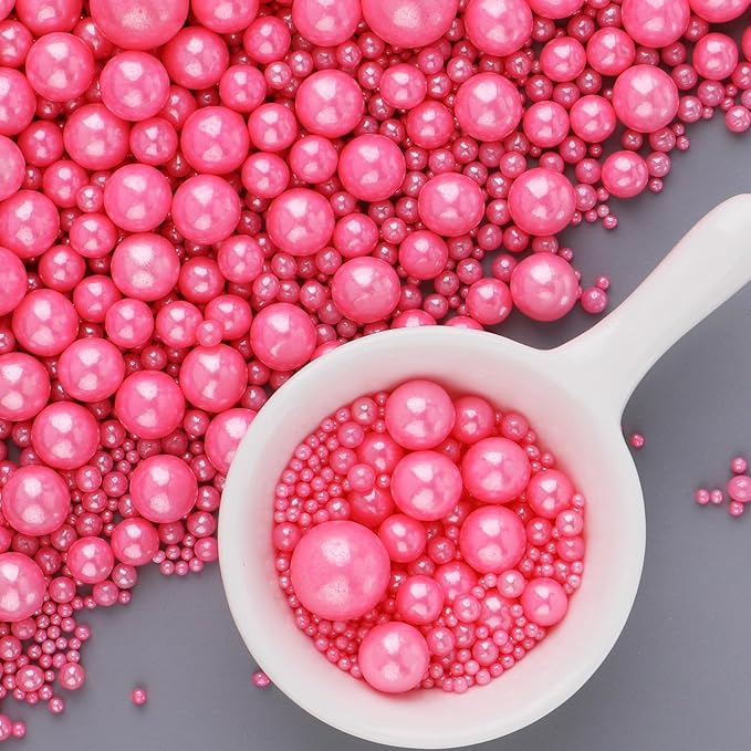Pink Sprinkles for Cake Decorating, 6 Sizes Mix Edible Pearl Sugar Sprinkles for Baking Cupcake Cookies Ice Cream Topping Cake Decorations 4.6 oz