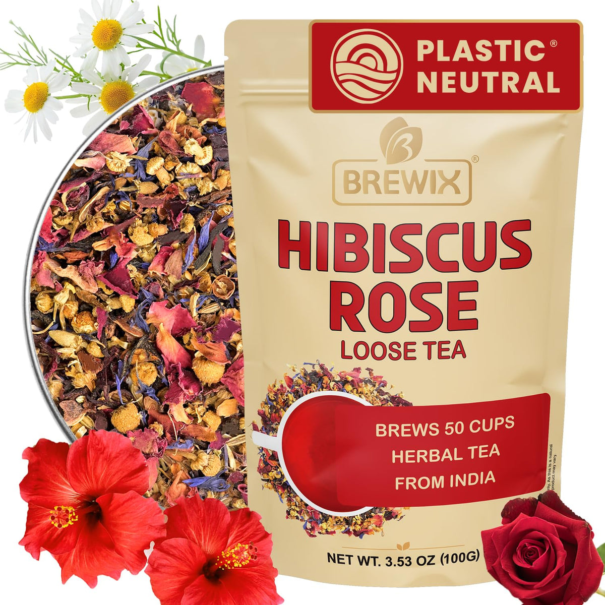 BREWIX, Sour Apple Hibiscus Tea Bags (25 Pyramid Tea Bags) Refreshing Wellness Brew for Any Mood | Caffeine-Free Herbal Fruit Tea with Real Apple, Hibiscus & Rosehip | Tart, Fruity & Refreshing | Hot or Iced Tea